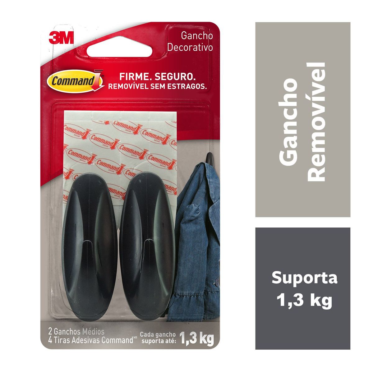Gancho Adesivo Design 3M Command Preto Médio - 2 unidades, marca 3m - Foto 2