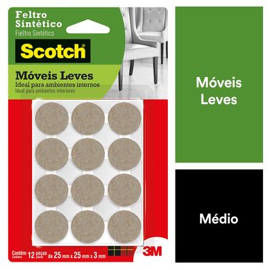 Feltro Sinttico para Mveis Leves 3M Scotch Redondo Marrom Pequeno - 12 unidades