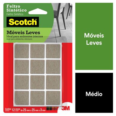 Feltro para Mveis Quadrado Marrom Pequeno com 12 unidades 3M Scotch
