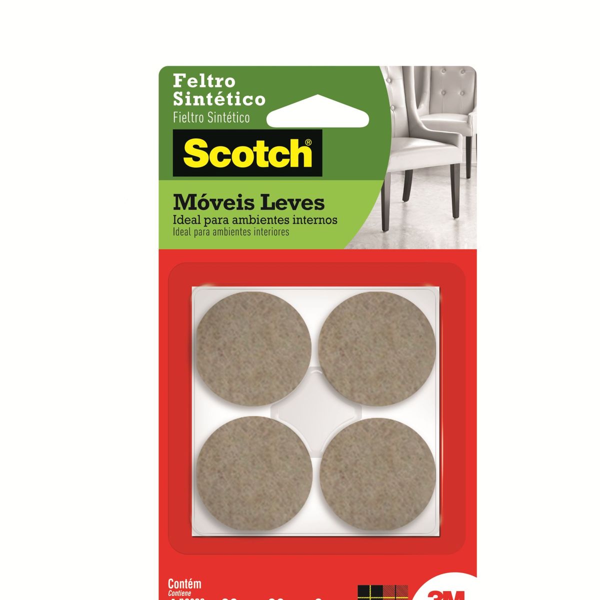 Feltro Sintético Adesivo para Móveis Redondo Marrom Grande 4 unidades 3M, marca 3m - Foto Principal