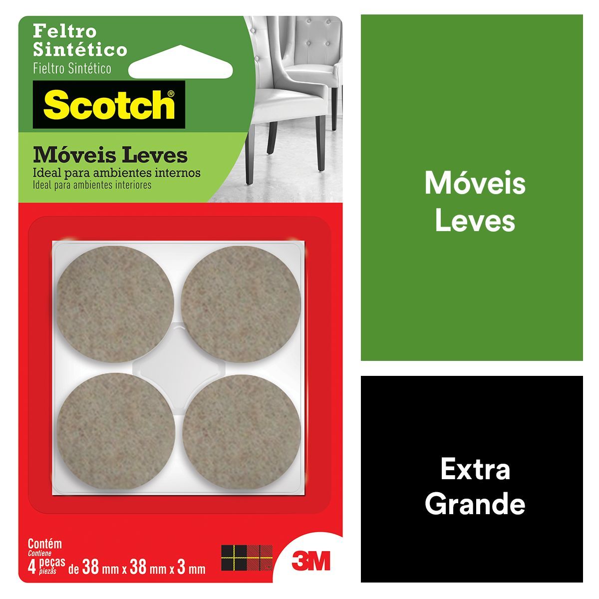Feltro Sintético Adesivo para Móveis Redondo Marrom Grande 4 unidades 3M, marca 3m - Foto 2