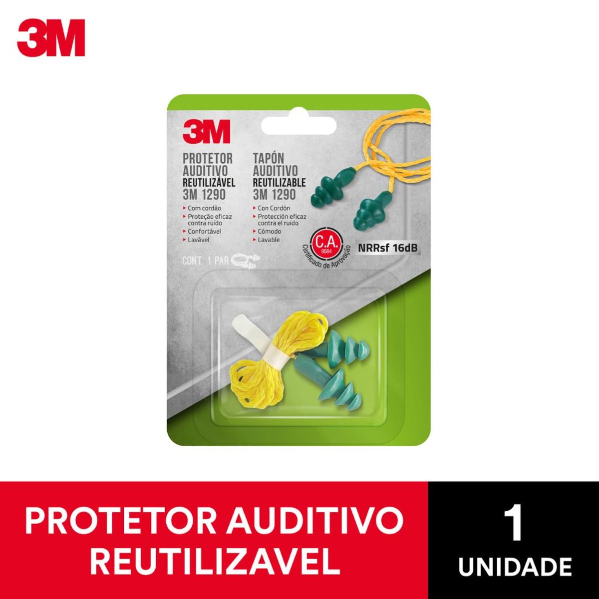 Protetor Auditivo Reutilizável 3M, marca 3m - Foto Principal