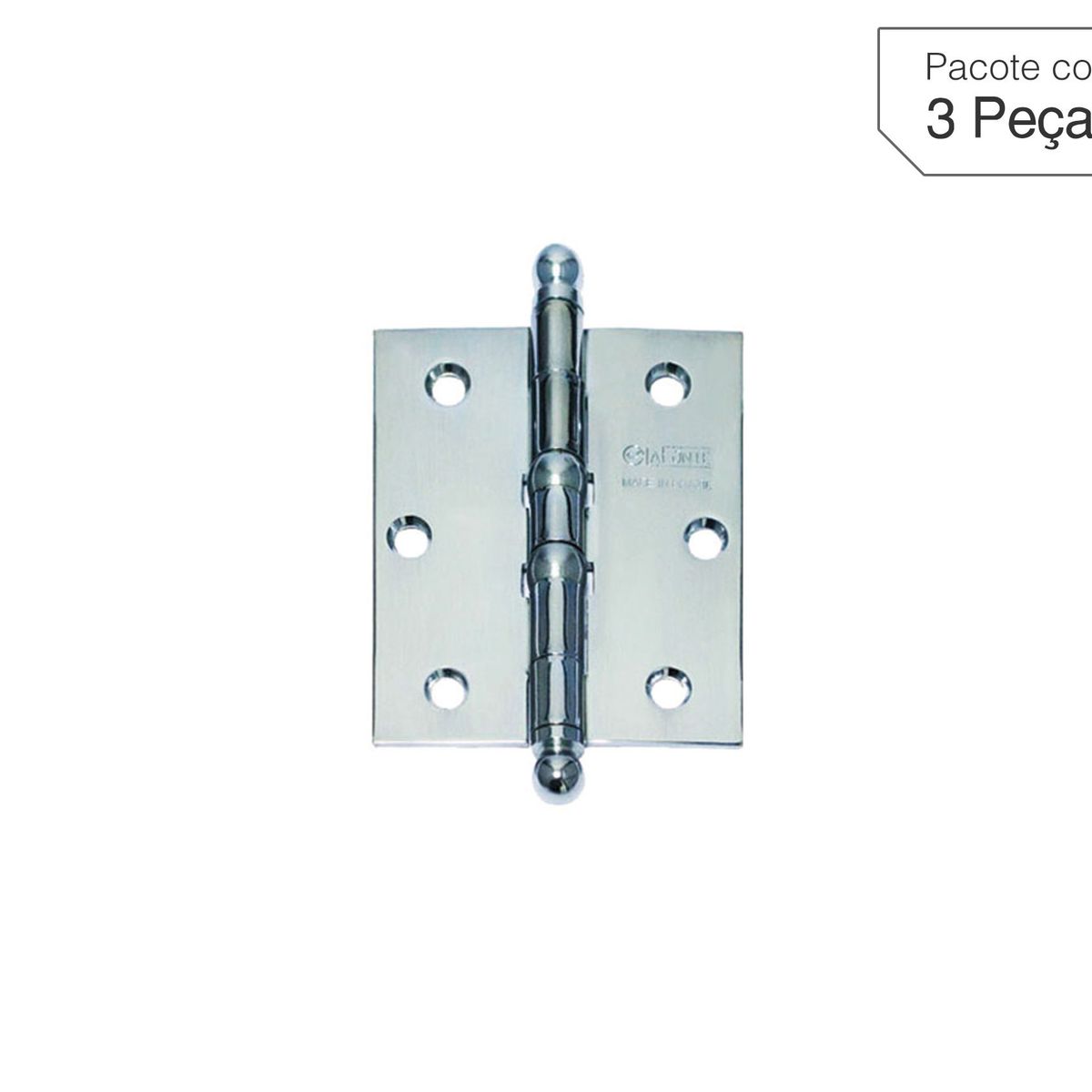 Dobradiça Cromo Acetinado de Aço para Porta 3x2,5 " Modelo 1500 3 peças, marca La Fonte - Foto Principal