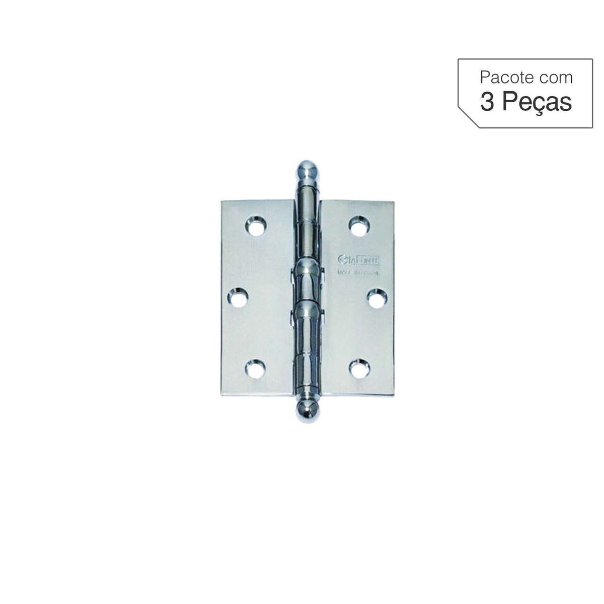 Dobradiça Cromo Acetinado de Aço para Porta 3x2,5 " Modelo 1500 3 peças, marca La Fonte - Foto Principal