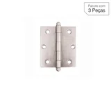 Dobradiça Cromo Acetinado de Aço para Porta 3,5x3 " Modelo 1500 3 peças