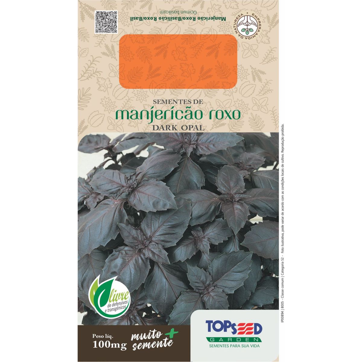 Semente Erva Manjericão Roxo Dark Opal, marca Topseed Garden - Foto Principal