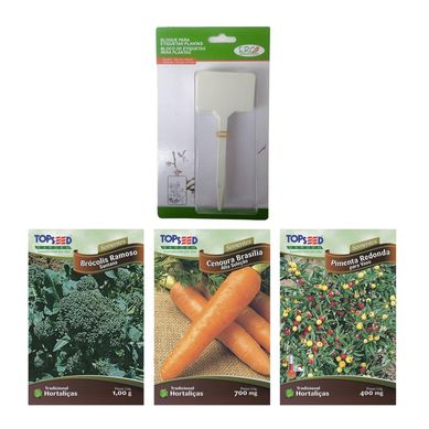 Kit Semente Horta Pimenta Redonda+Cenoura Braslia+Brcolis Ramoso+Marcador para Semente 3 Peas