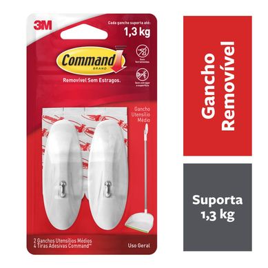 Gancho Adesivo para Utenslios 3M Command Branco Mdio - 2 unidades