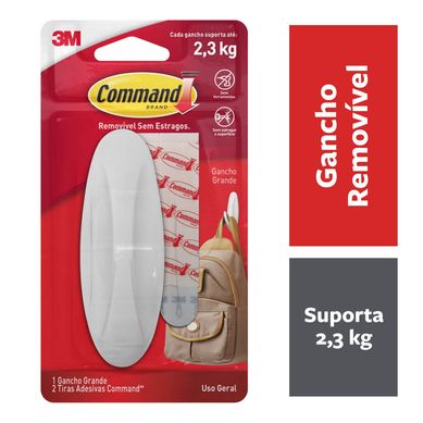 Gancho Adesivo Design 3M Command Branco Grande - 1 unidade