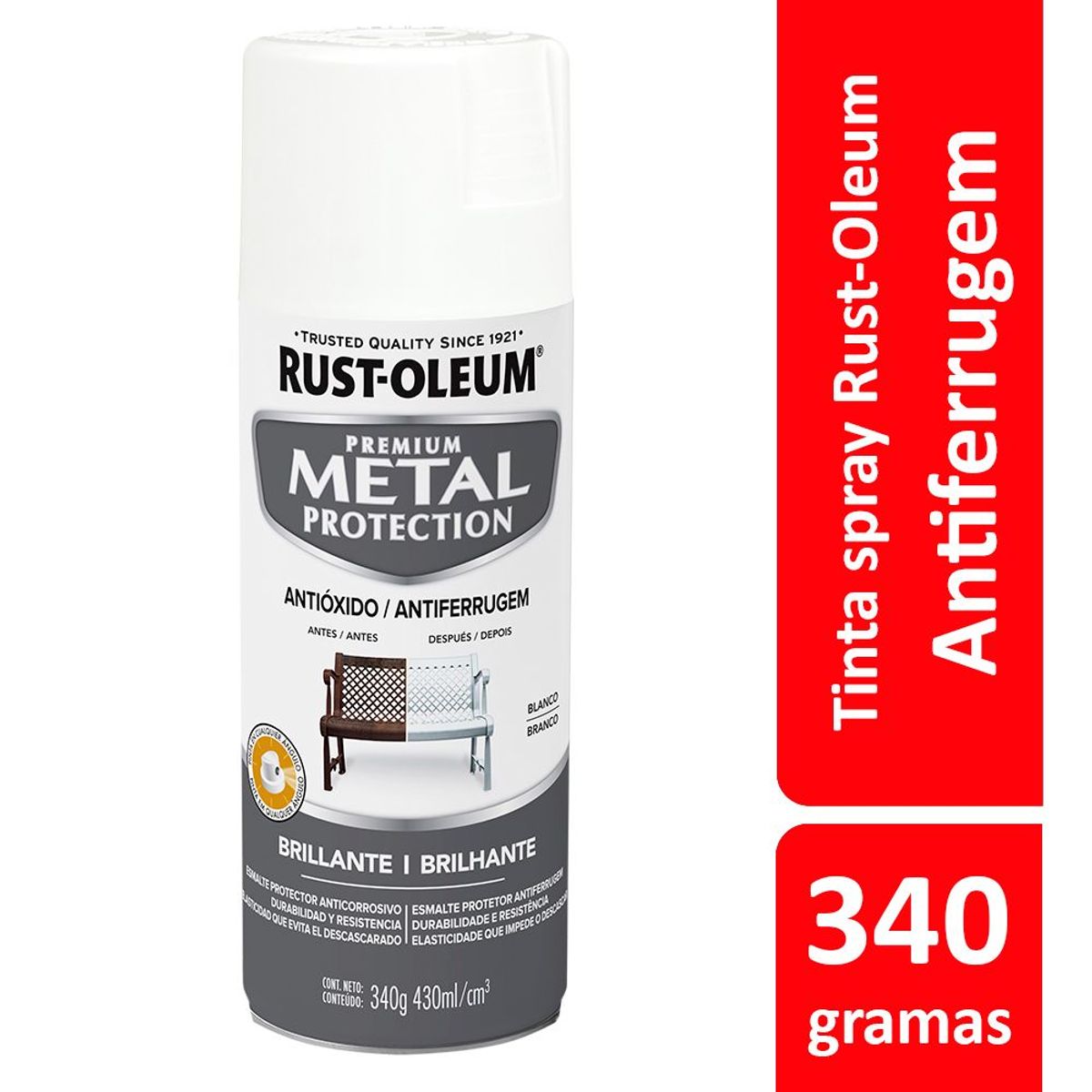 Tinta Spray Brilhante Metal Protection 340ml Branco, marca Rust-Oleum - Foto Principal