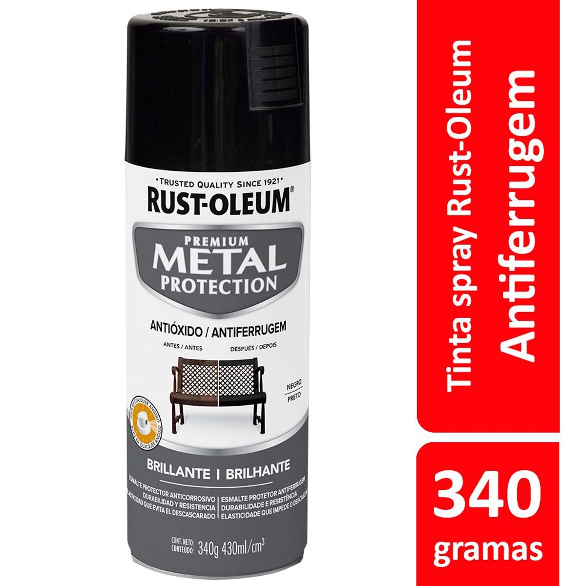 Tinta Spray Brilhante Metal Protection 340ml Preto, marca Rust-Oleum - Foto Principal