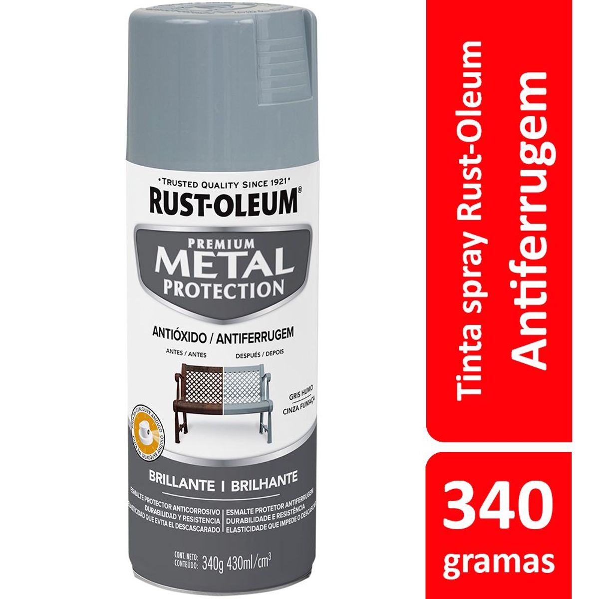 Tinta Spray Brilhante Metal Protection 340ml Cinza, marca Rust-Oleum - Foto Principal