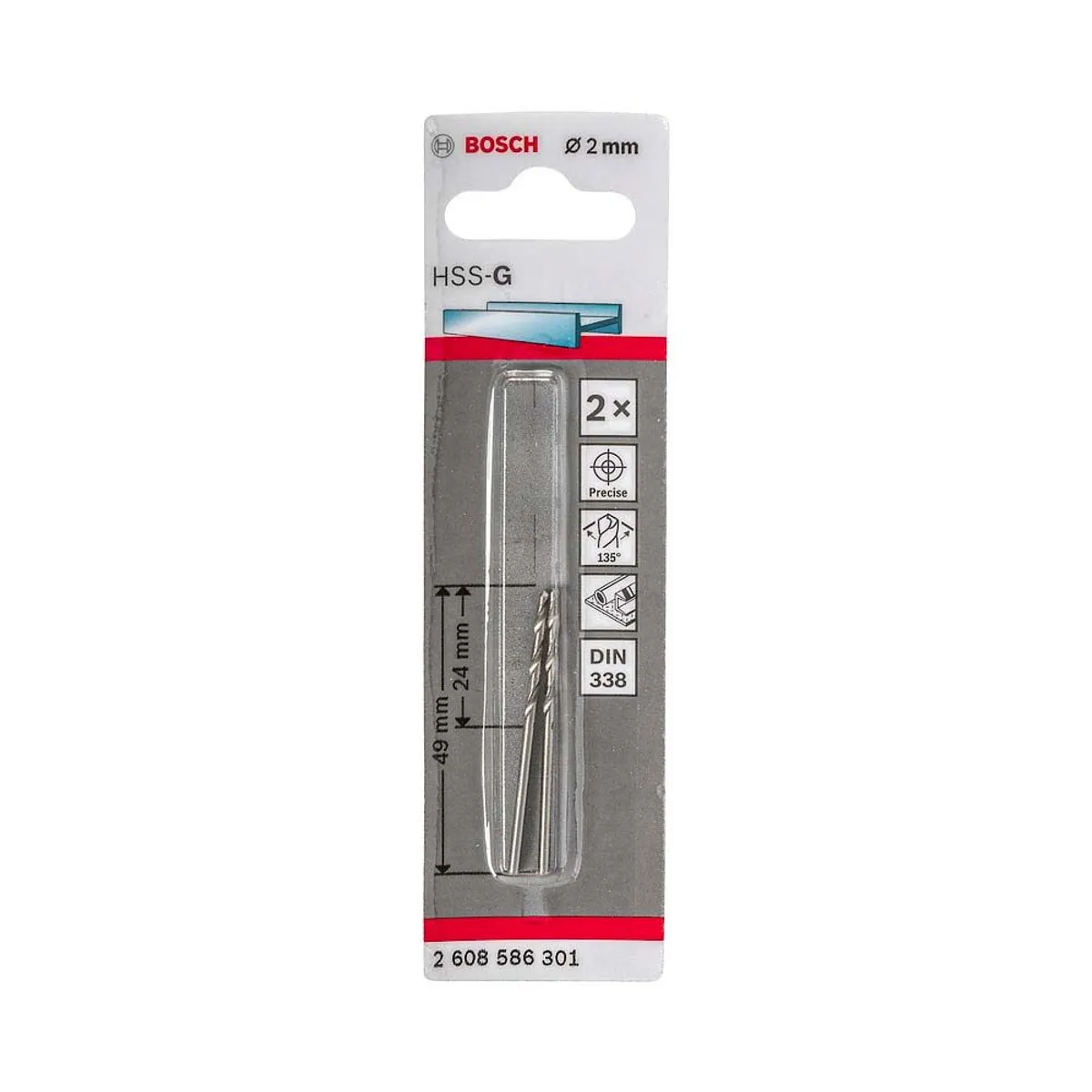 Broca para Metal Bosch Aço Rápido HSS-G 2,0mm com 2 unidades, marca Bosch - Foto Principal