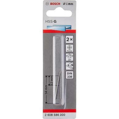 Broca para Metal Bosch Ao Rpido HSS-G 1,0mm com 2 unidades