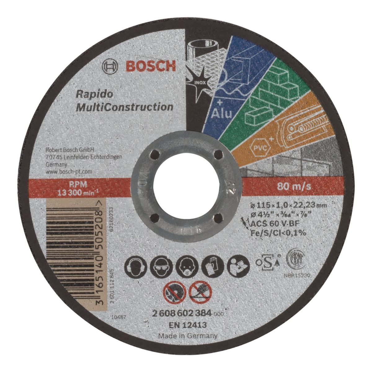 Disco de Corte Bosch MultiConstruction 115x1,0mm Centro Reto, marca Bosch - Foto Principal