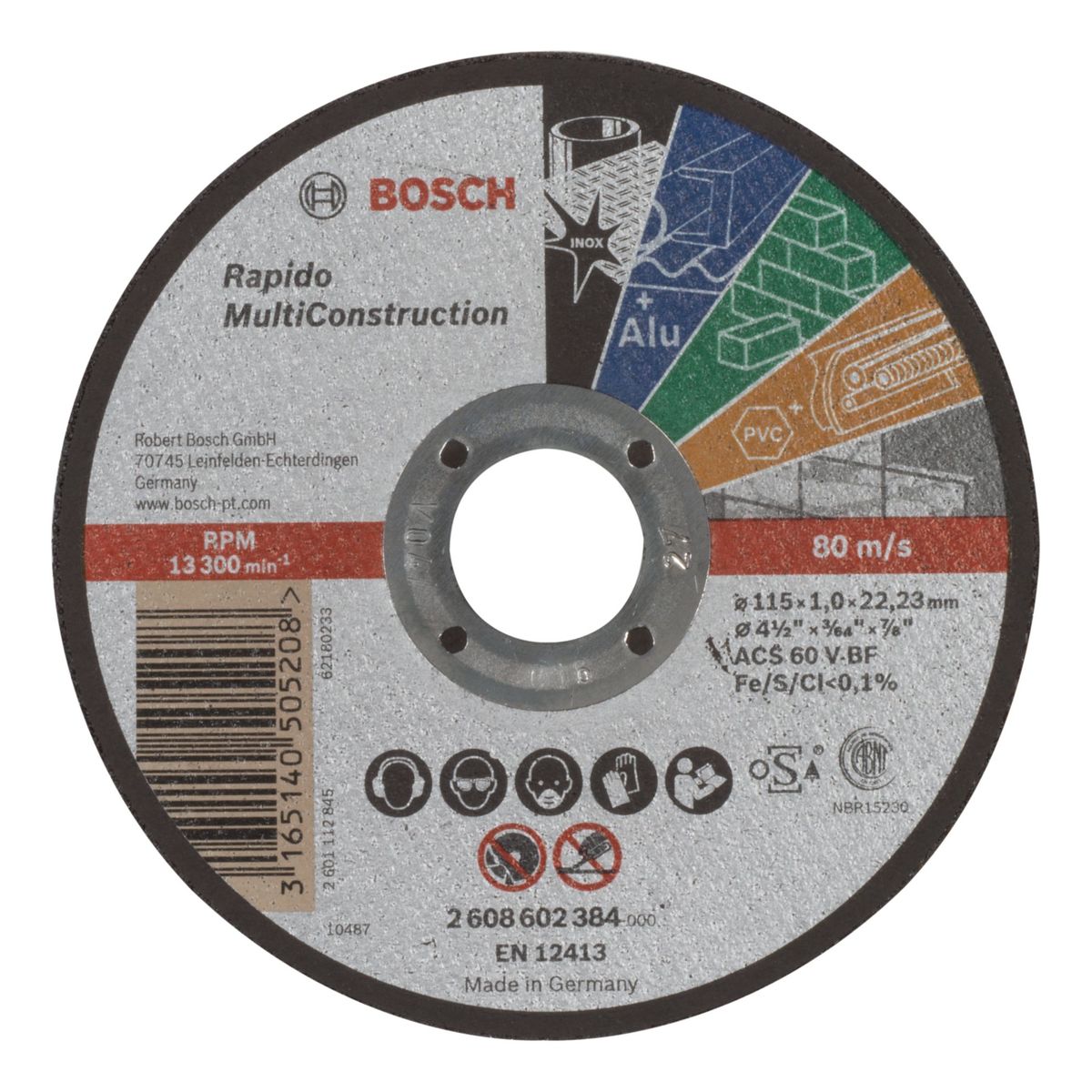Disco de Corte Bosch MultiConstruction 115x1,0mm Centro Reto, marca Bosch - Foto Principal