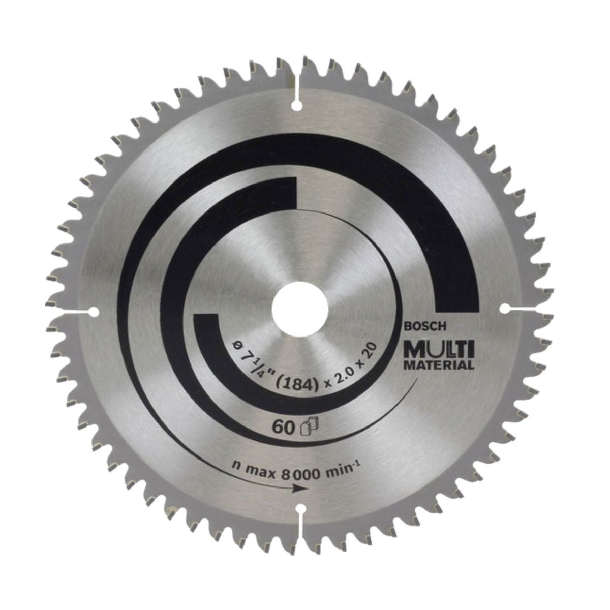 Disco de serra Circular Bosch Multimaterial ø184, furo de 20 mm, espessura de 1,5 mm, 60 dentes, marca Bosch - Foto Principal