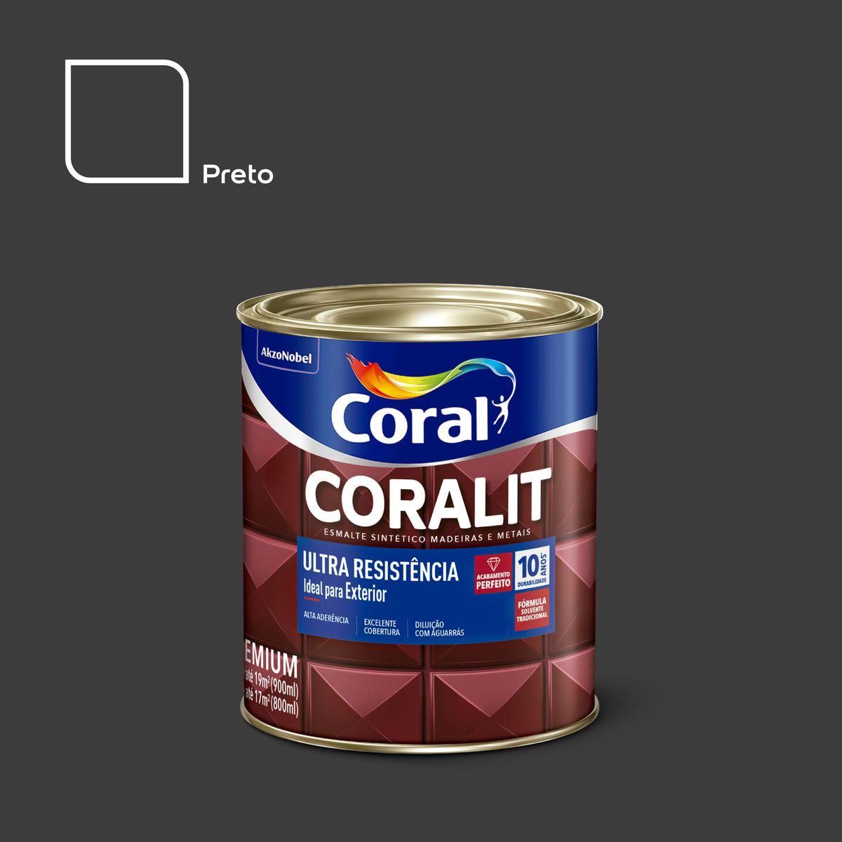 Esmalte Sintético Fosco Preto 900ml Coralit Premium para Madeiras e Metais, marca Coral - Foto Principal