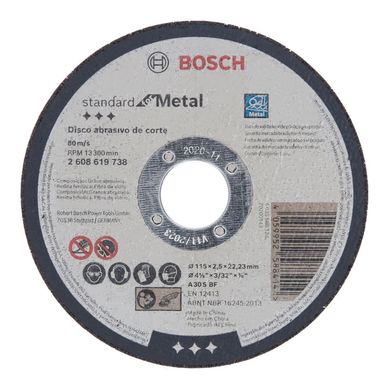 Disco de Corte Bosch Standard for Metal 115x2,5mm Centro Reto