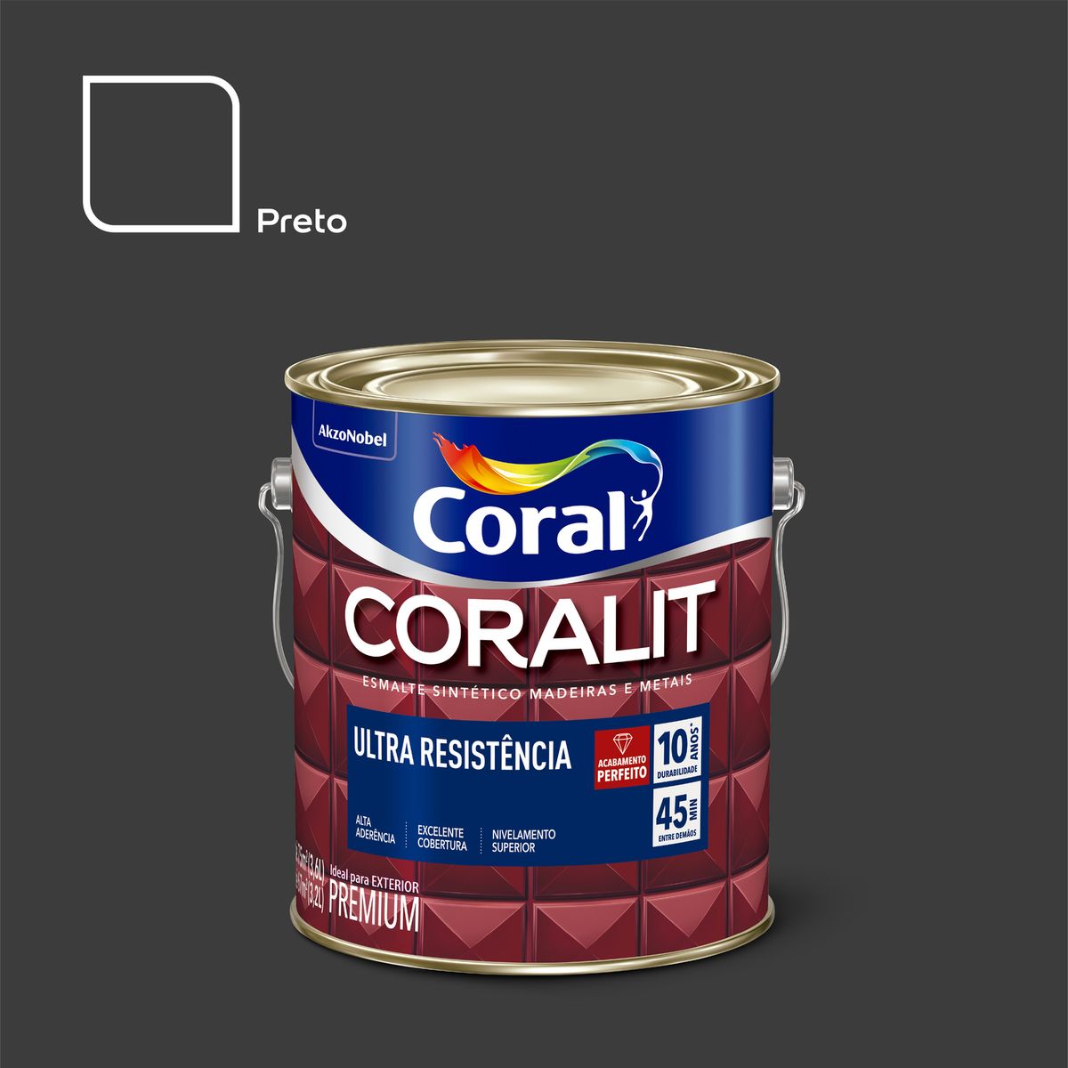 Esmalte Sintético Fosco Preto 3,6L Coralit Premium para Madeiras e Metais, marca Coral - Foto Principal