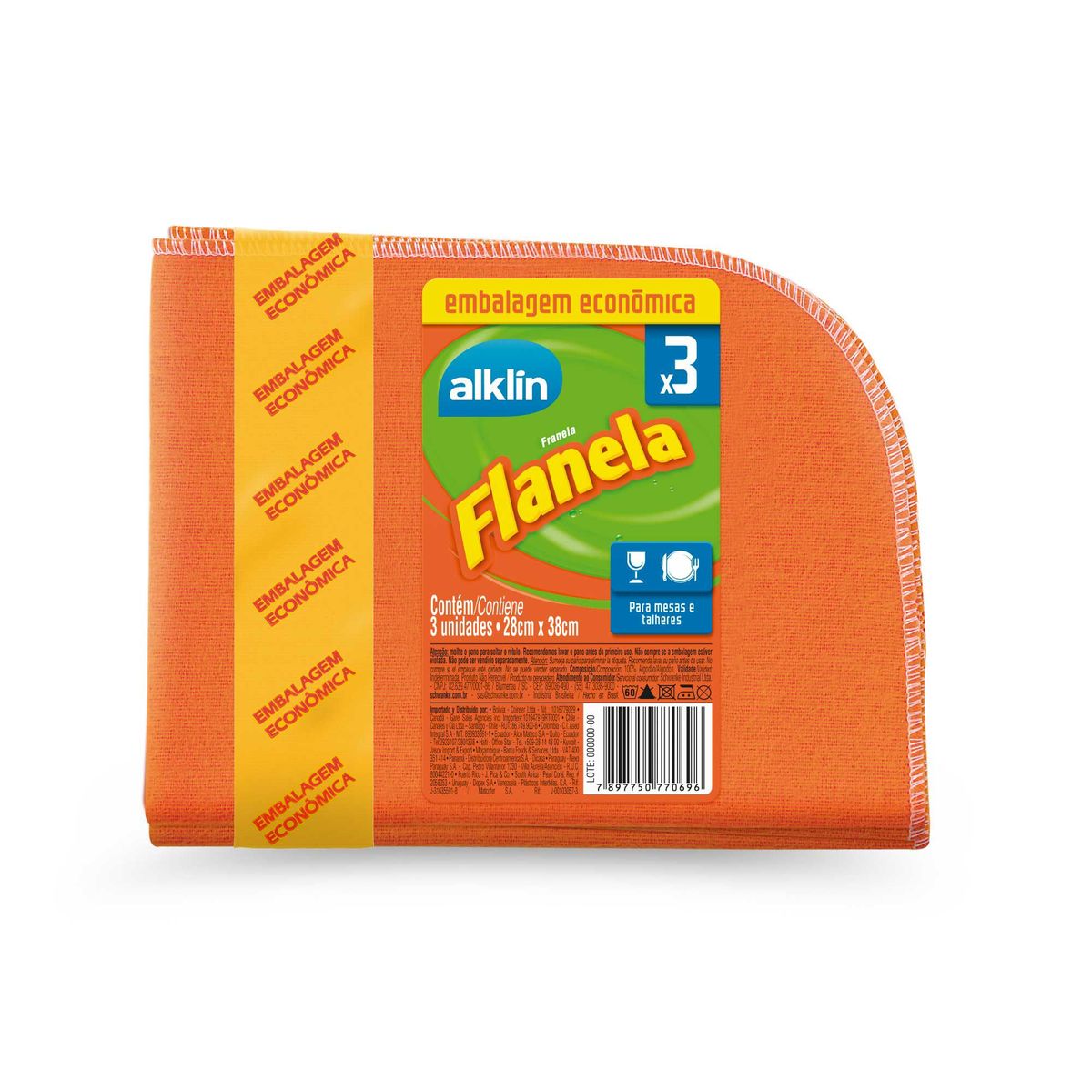 Flanela 28x38 Embal Econ/ Laranja, marca Alklin - Foto Principal