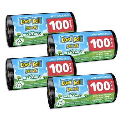 Kit com 4 Sacos de lixo 100L Super Forte Reciclado com 10 Sacos Cada Preto 43x22x30cm