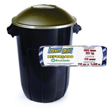 Kit Saco de lixo 100L Reforado com 10 Sacos Preto 43x22x30cm + Cesto para Lixo 94L Mesclado