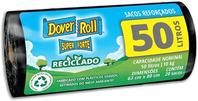 Saco de Lixo Reforado 50L com 20 Sacos Preto 45x22x30cm