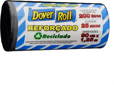Saco de Lixo Reforado 200L com 25 Sacos Preto 36x24x29cm