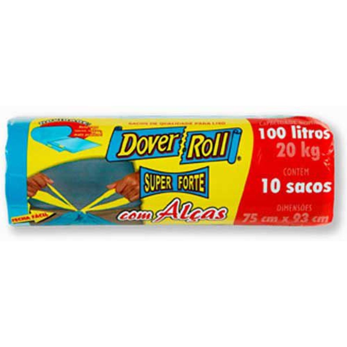 Saco de Lixo Super Forte com Alças 100 Litros com 10 Unidades 75x93cm Azul Dover-Roll, marca Dover-Roll - Foto Principal