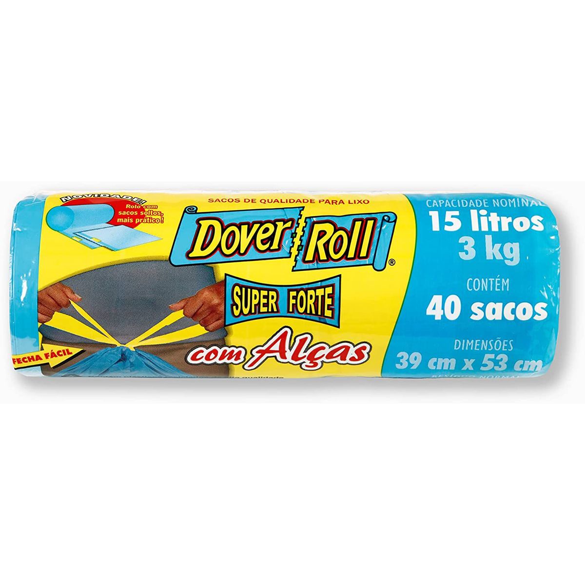Saco de Lixo Super Forte com Alças 15 Litros com 40 Unidades 39x53cm  Azul Dover-Roll, marca Dover-Roll - Foto Principal