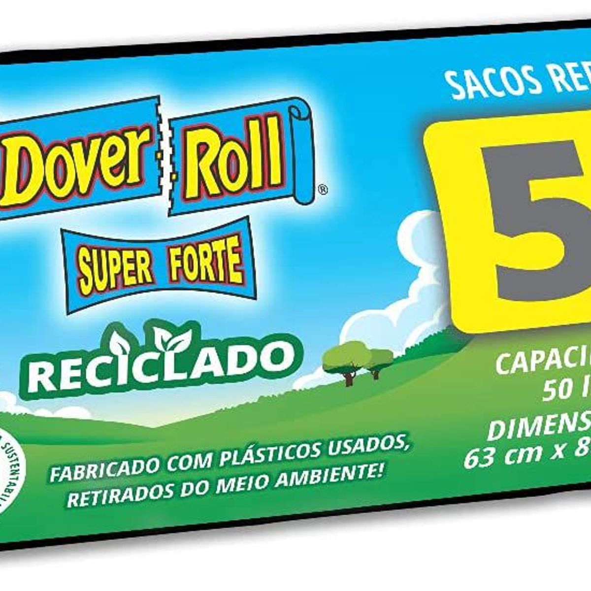 Saco de Lixo Super Forte Reciclado 50 litros com 20 Unidades 63x80cm Preto Dover-Roll, marca Dover-Roll - Foto Principal