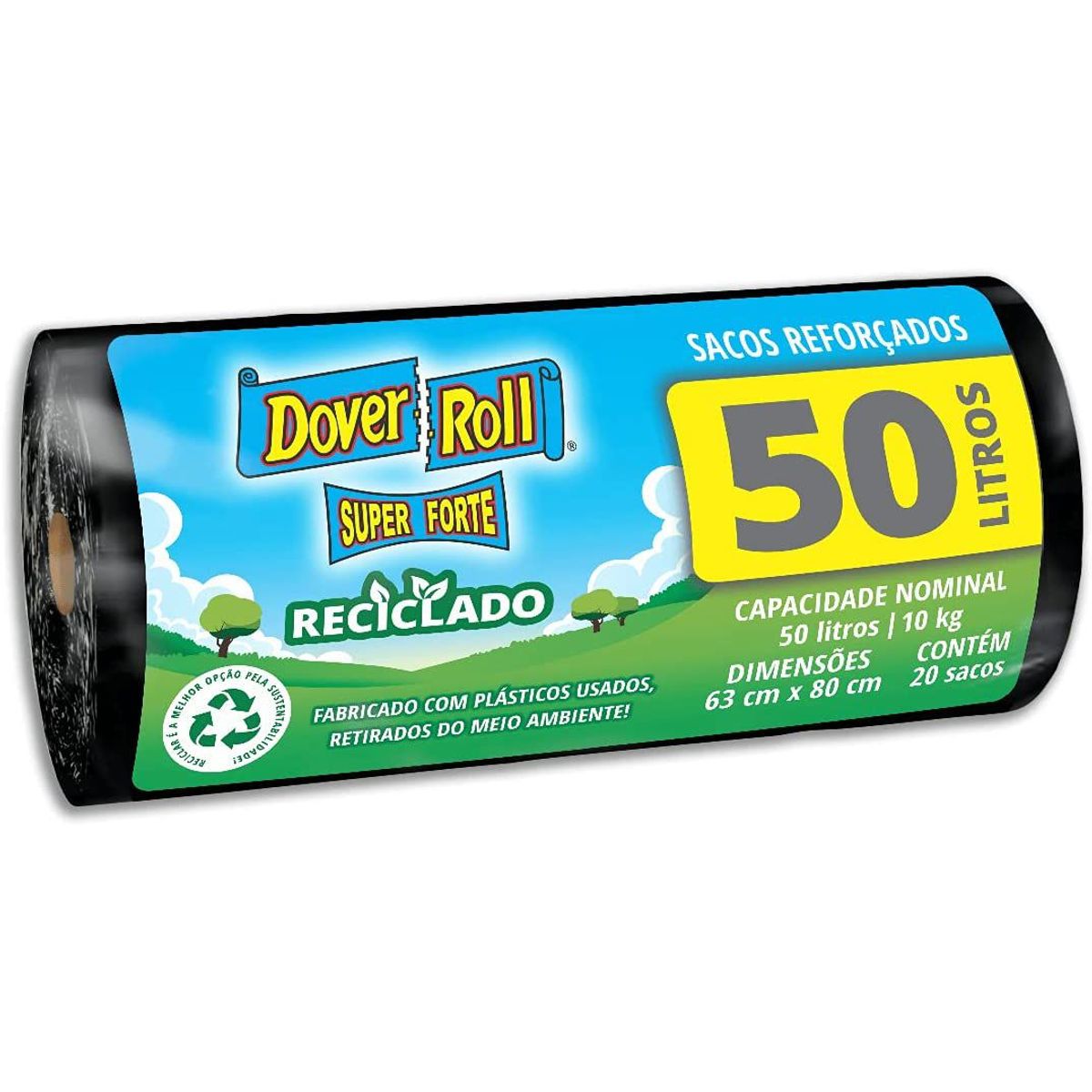 Saco de Lixo Super Forte Reciclado 50 litros com 20 Unidades 63x80cm Preto Dover-Roll, marca Dover-Roll - Foto Principal