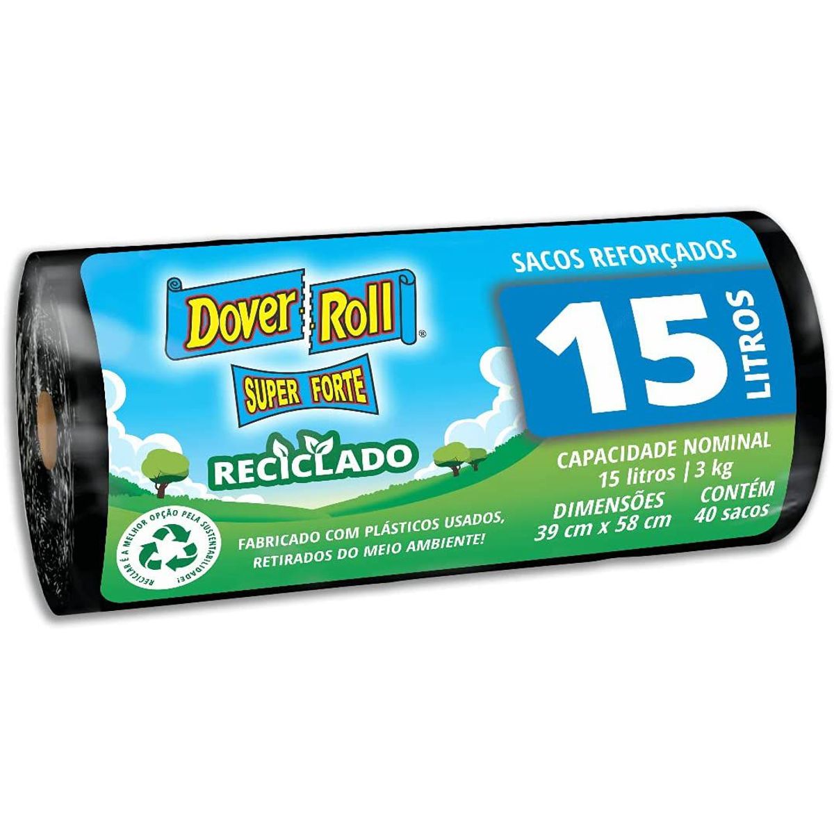 Saco de Lixo Super Forte Reciclado 15 Litros com 40 Unidades 39x58cm Preto Dover-Roll, marca Dover-Roll - Foto Principal