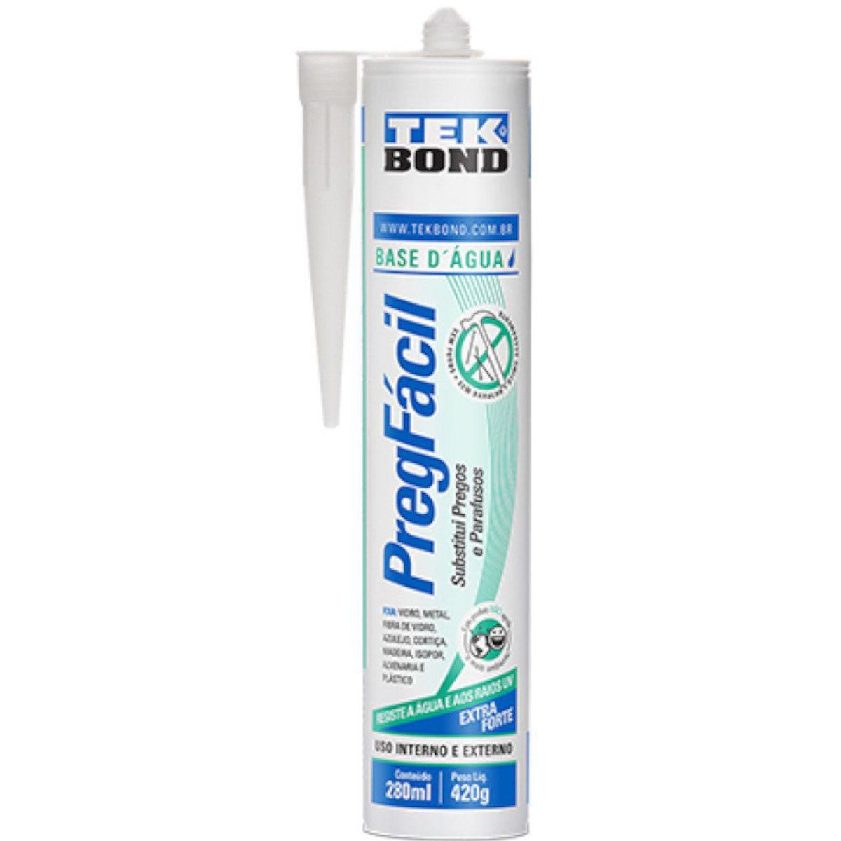 Prega Fácil Base D'Água Cart 420g/280ml, Branco, marca Tekbond - Foto Principal