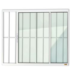 Janela de Correr Alumínio Branco 2 Folhas Com Grade Esquerda 100x120x8cm Confort