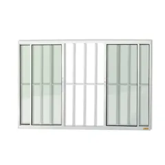 Janela de Correr Alumínio Branco 4 Folhas Com Grade Central 100x120x8cm Confort