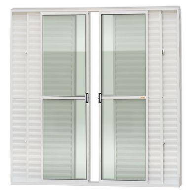 Porta Balco Veneziana de Correr Sem Fechadura Alumnio Branco 6 Folhas Central 210x200x11,5cm Super 25