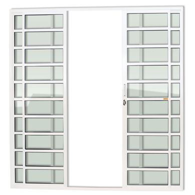 Porta de Correr com Travessa Alumnio Branco 4 Folhas Central 210x200x7,8cm Super 25