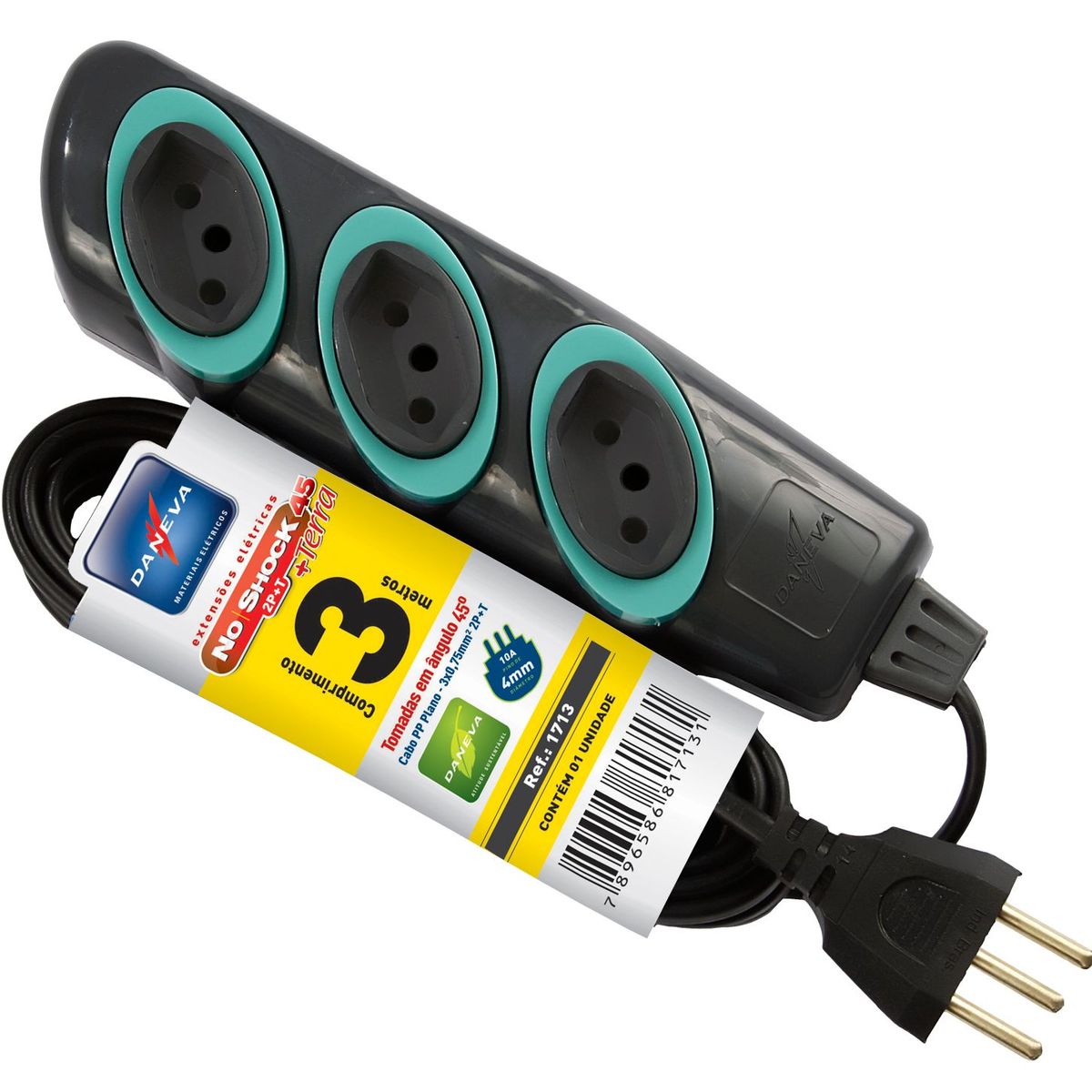 Extensão 3 Pinos 2P+T 10A 3 Tomadas Cabo Pp Com 3M, marca Daneva - Foto Principal