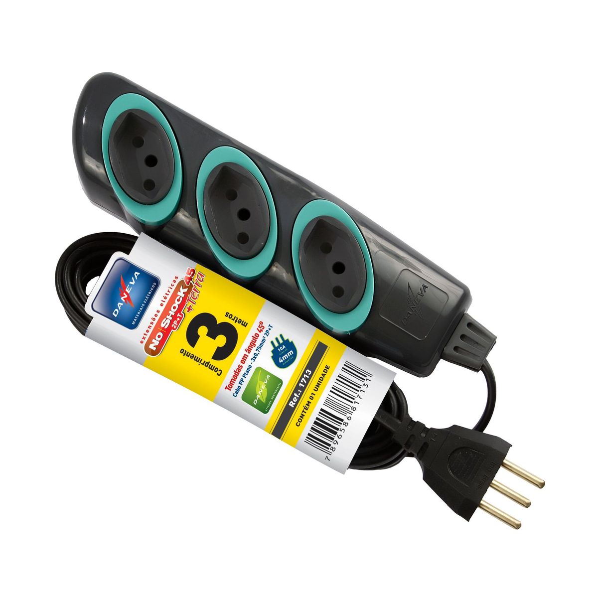 Extensão 3 Pinos 2P+T 10A 3 Tomadas Cabo Pp Com 3M, marca Daneva - Foto Principal