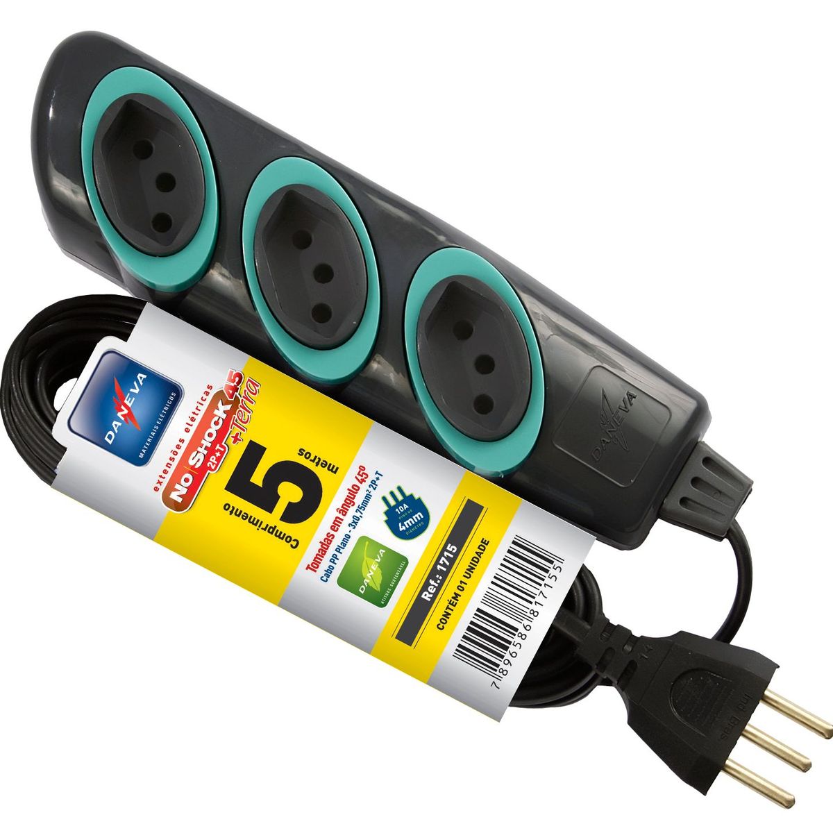 Extensão 3 Pinos 2P+T 10A 3 Tomadas Cabo Pp Com 5M, marca Daneva - Foto Principal
