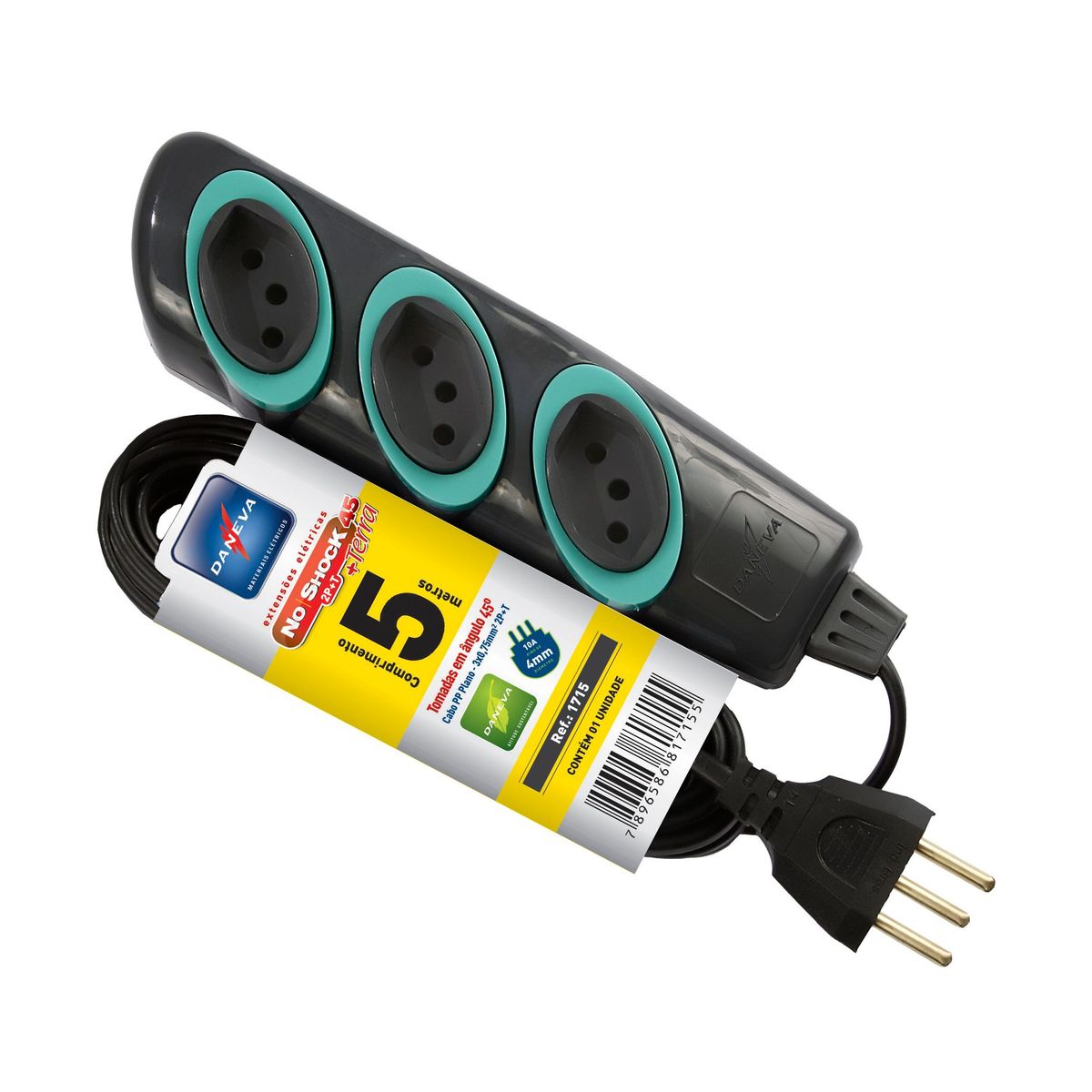 Extensão 3 Pinos 2P+T 10A 3 Tomadas Cabo Pp Com 5M, marca Daneva - Foto Principal
