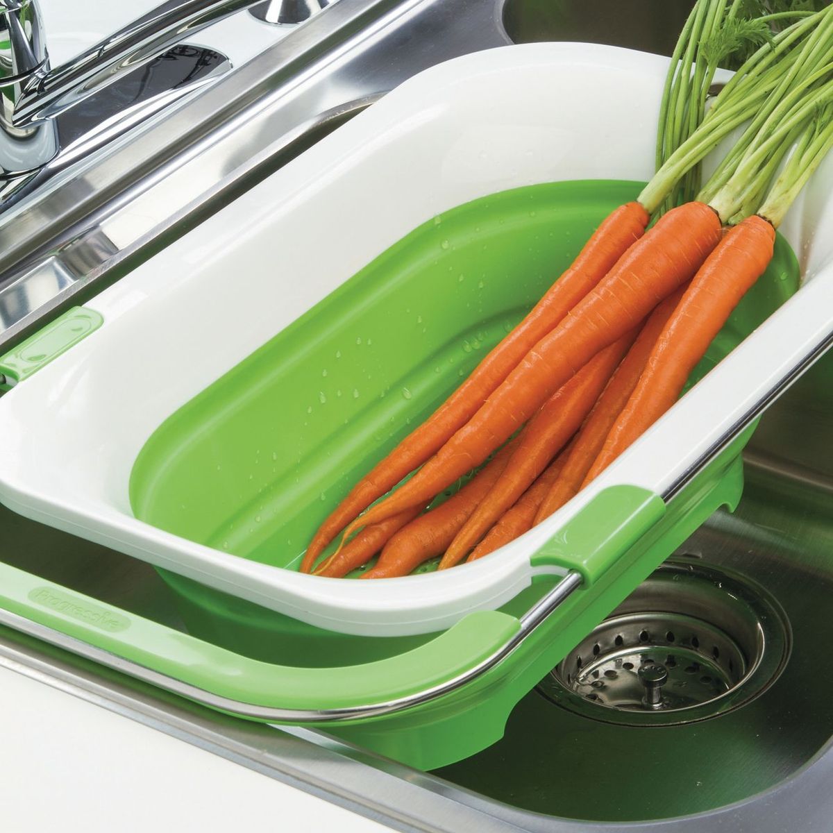 Escorredor Dobrável com Extensor, Branco Verde, marca Just Home Collection - Foto 2