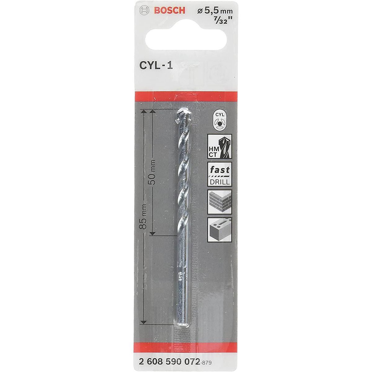 Broca Bosch CYL-1 para concreto Ø5,5 x 50 x 85 mm com 1 unidade, marca Bosch - Foto Principal