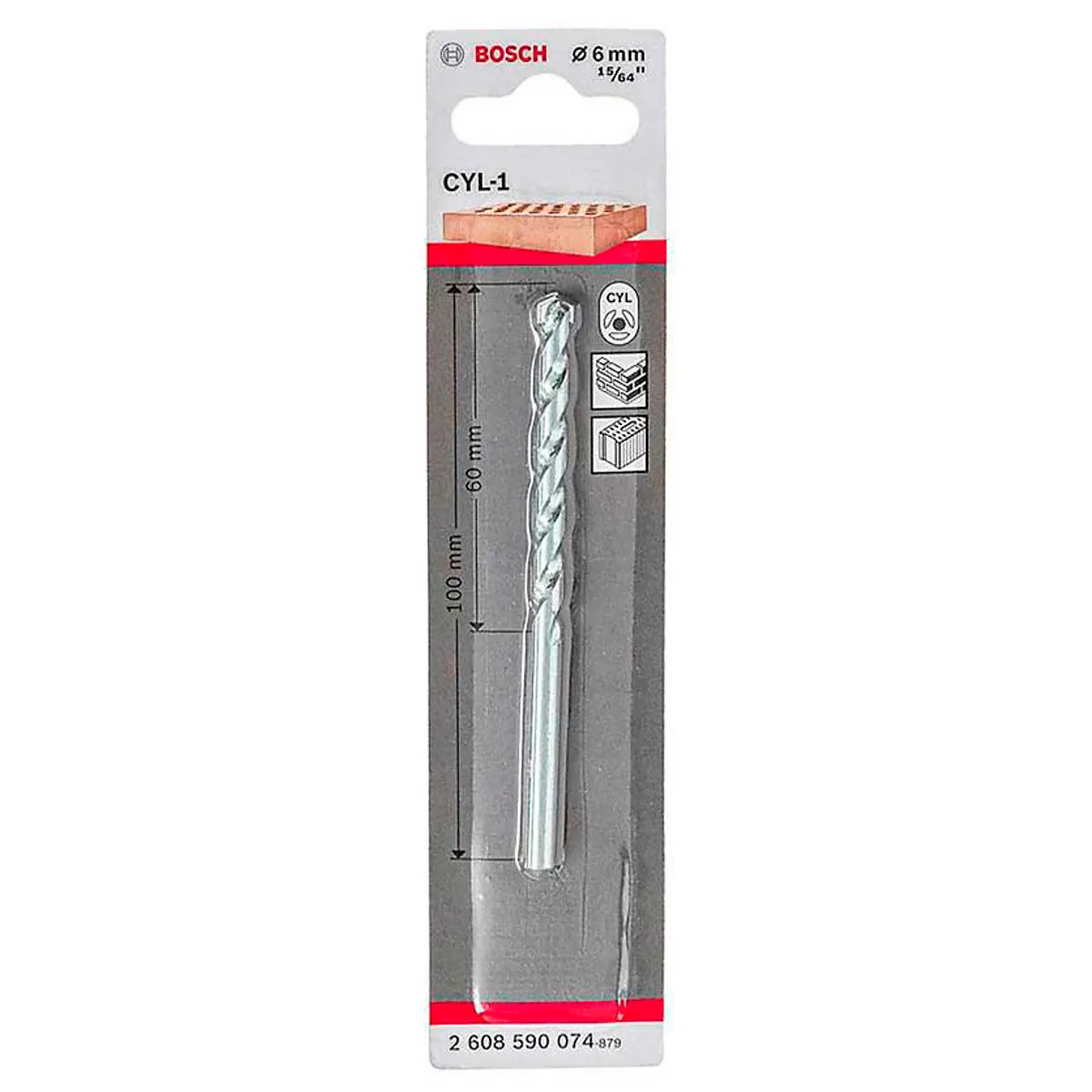 Broca Bosch CYL-1 para concreto Ø6 x 60 x 100 mm com 1 unidade, marca Bosch - Foto Principal
