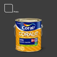 Esmalte Sintético Brilhante Preto 3,6L Coralit Premium para Madeiras e Metais