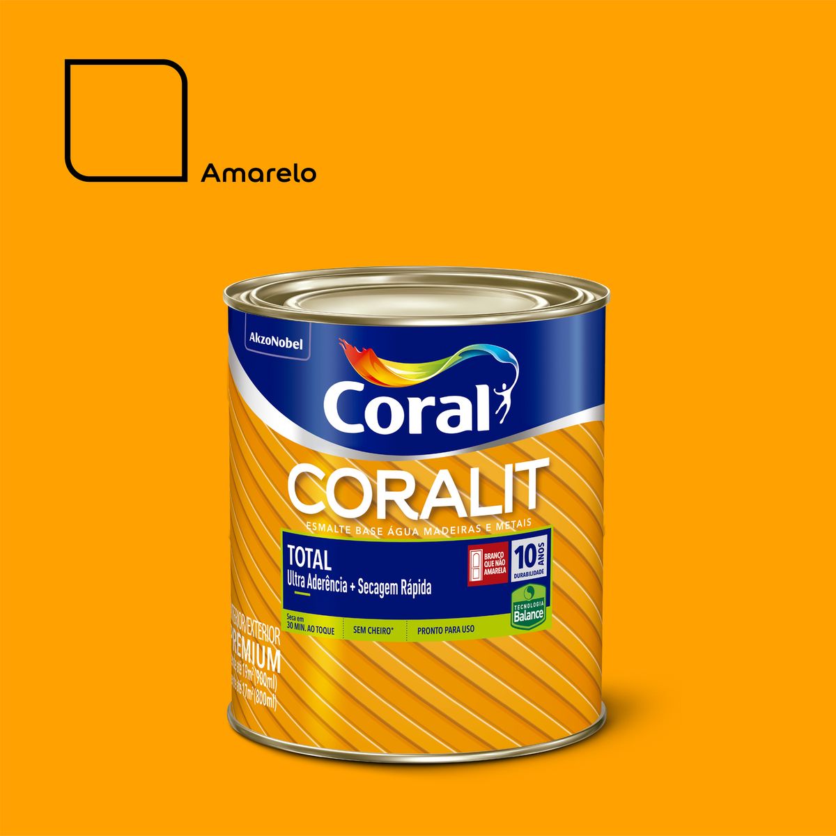 Esmalte Sintético Amarelo 900ml Coralit Premium para Madeiras e Metais, marca Coral - Foto Principal