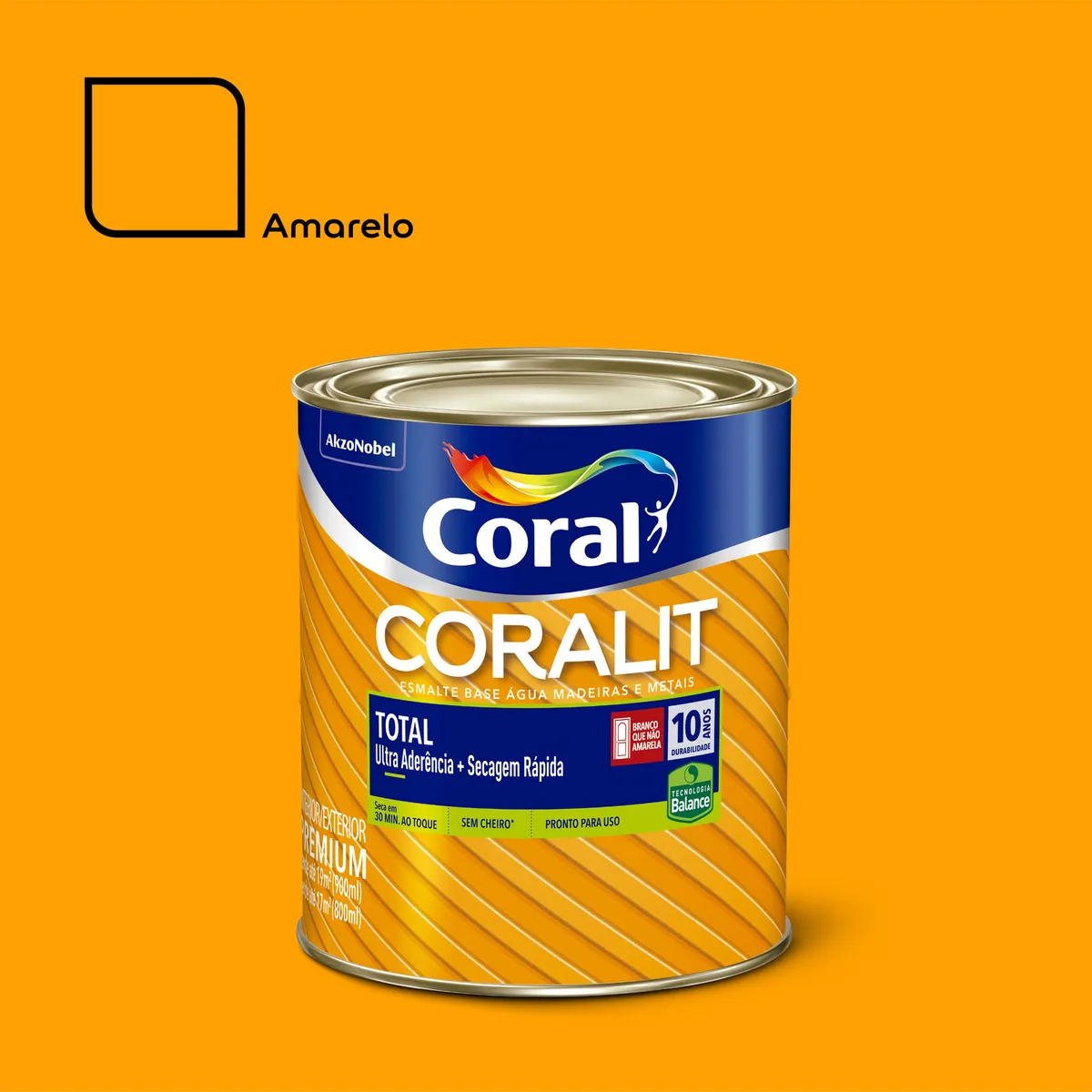 Esmalte Sintético Amarelo 900ml Coralit Premium para Madeiras e Metais, marca Coral - Foto Principal