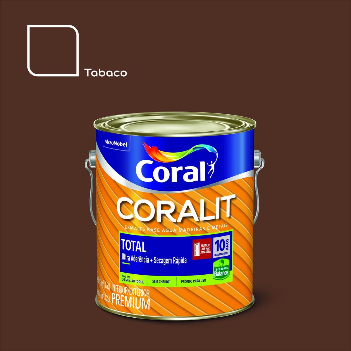 Esmalte Sintético Brilhante Tabaco 3,6L Coralit Premium para Madeiras e Metais, marca Coral - Foto Principal